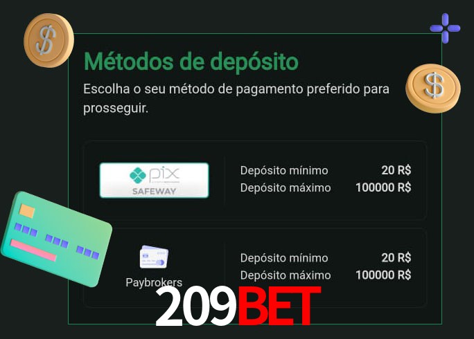 O cassino 209BET oferece uma grande variedade de métodos de pagamento